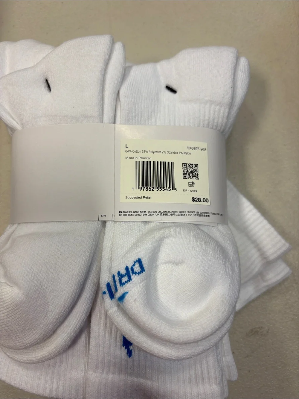Nike White Crew Socks with Multicolor Neon Swoosh - 6 Pack